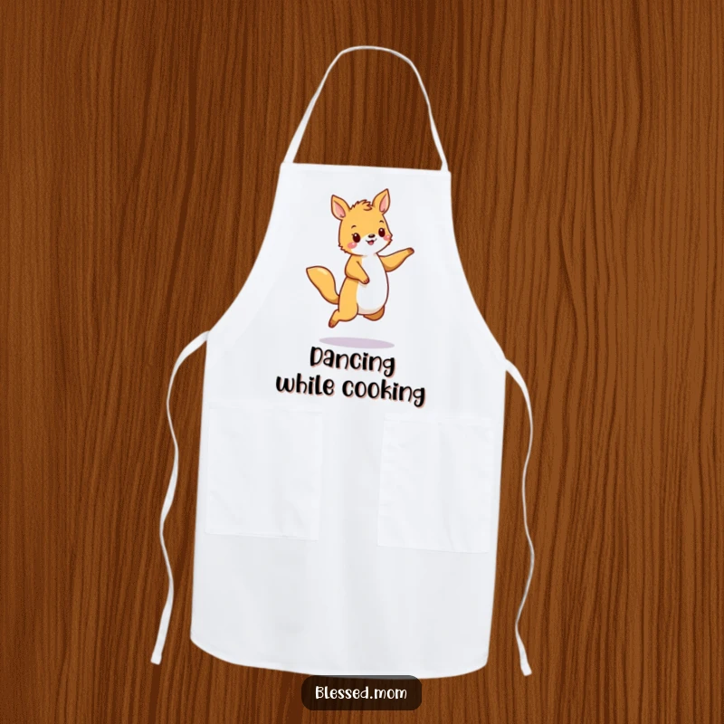 Funny Apron depicting a dancing animal with a happy sway, perfect for kitchen tasks with a fun vibe. A practical funny gift.