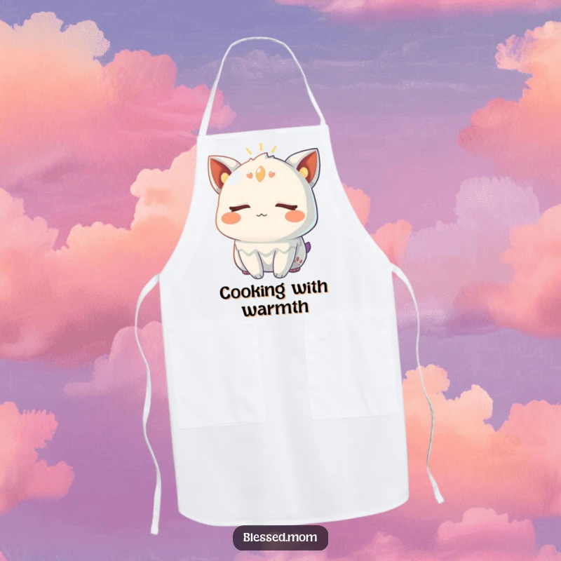 Funny Apron featuring a creature with closed eyes, radiating a warm, gentle glow, ideal for cooking with calm.