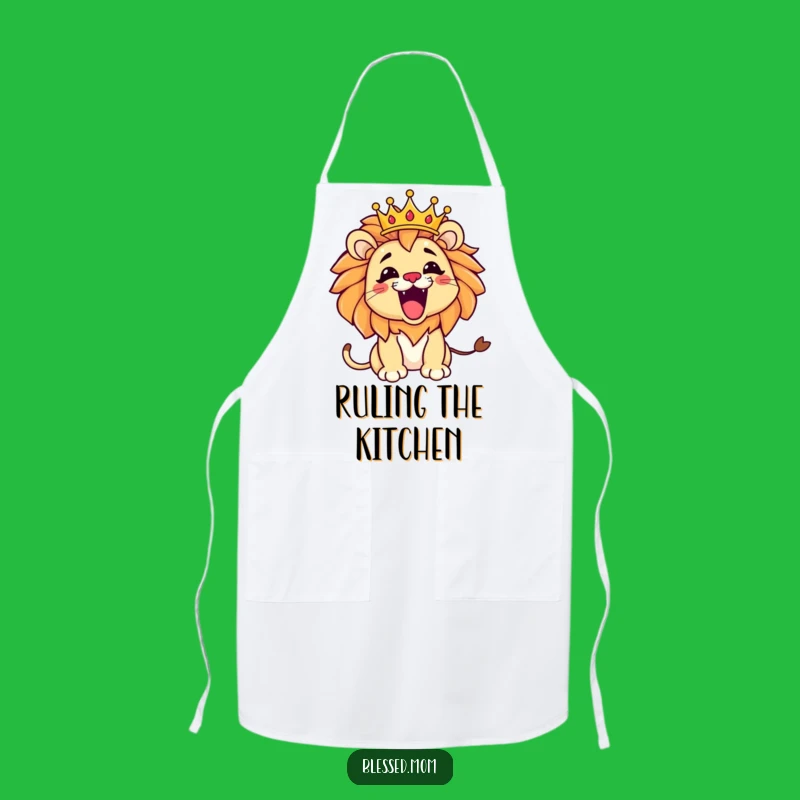 Funny Kawaii Lion Mom Apron - Playful Roar Crown Kitchen Gift