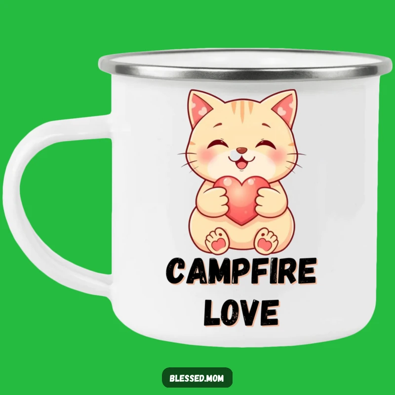 Funny Cat Heart Camping Mug: Cute Enamel Cup, Adorable Pet Lover Gift, Funny Gift