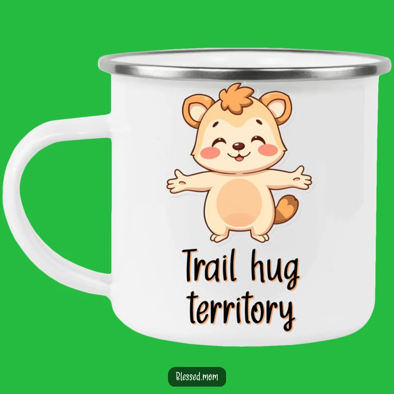 Funny Enamel Camping Mug: Hugging Animal, Warm Outdoor Welcome