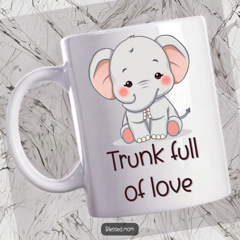 Funny Kawaii Elephant Mom Mug: Gentle elephant mom comforting with a trunk pat, radiating kindness and warmth, a perfect gift.