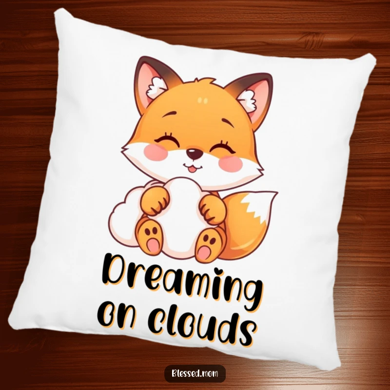 Funny fox pillow with a happy fox gently touching a soft cloud, offering plush comfort and dreamy relaxation.