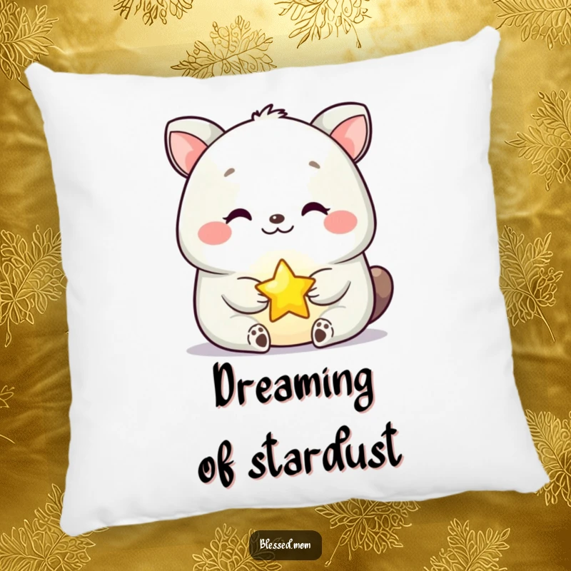 Funny Pillow with a serene happy animal holding a glowing star, offering soft comfort and whimsical decor, an ideal funny gift.