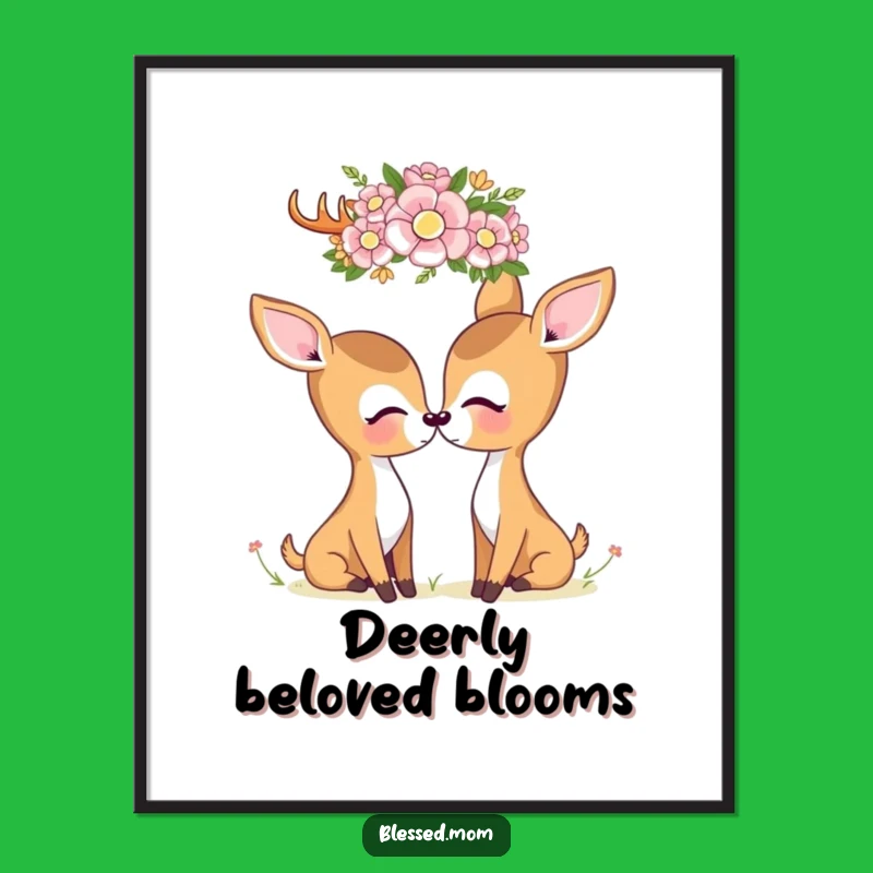 Kawaii Deer Mom Digital Art - Serene Floral Crown Printable Decor
