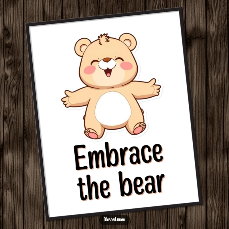 Funny bear mom digital art print, showcasing a happy mama bear with open arms, ready for a loving and comforting hug.