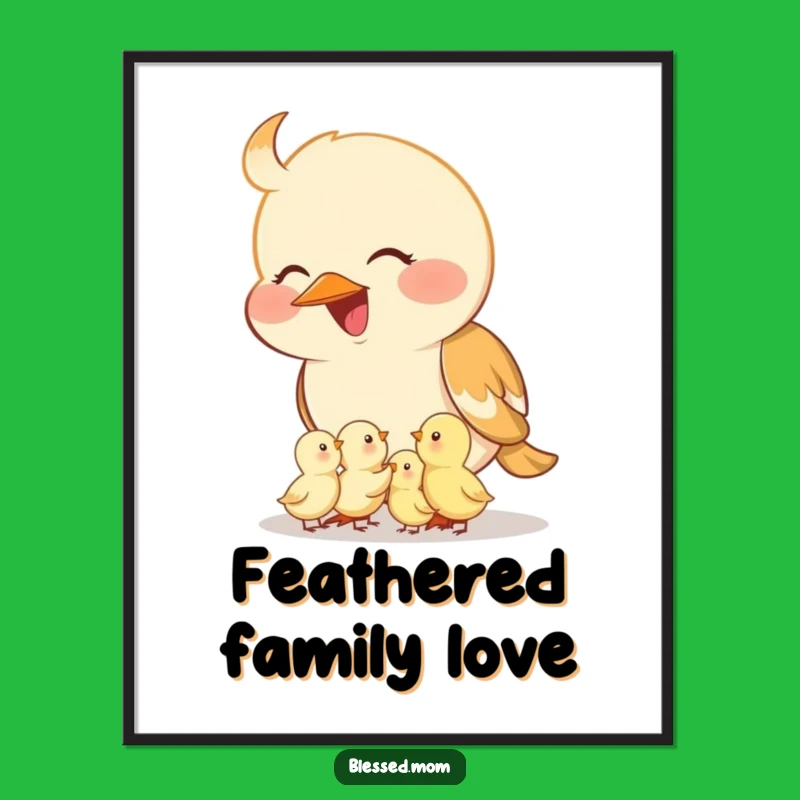 Funny Mama Bird Digital Art: Nurturing Feeder Print, Tiny Chicks Instant Gift