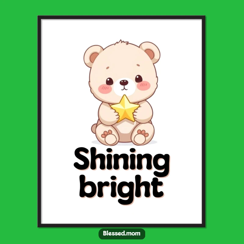 Funny Bear Cub Star Digital Print: Cute Artwork Download, Adorable Wall Decor, Funny Gift