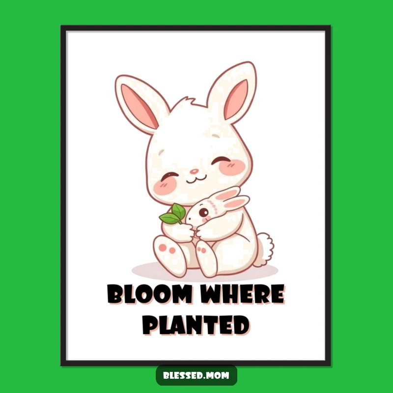 Funny Bunny Mom Digital Art: Cute Sprout Mama Hare Print, Instant Download Gift