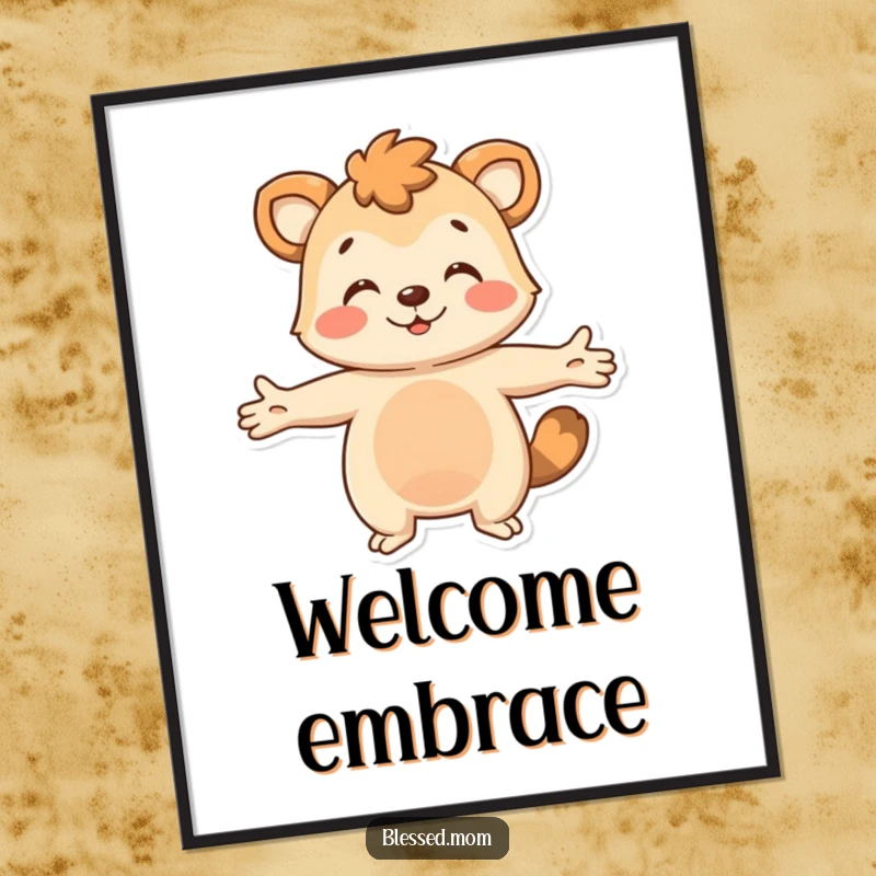 Funny Digital Art Print: An animal with arms outstretched gives a warm, welcoming hug, offering instant friendly decor.