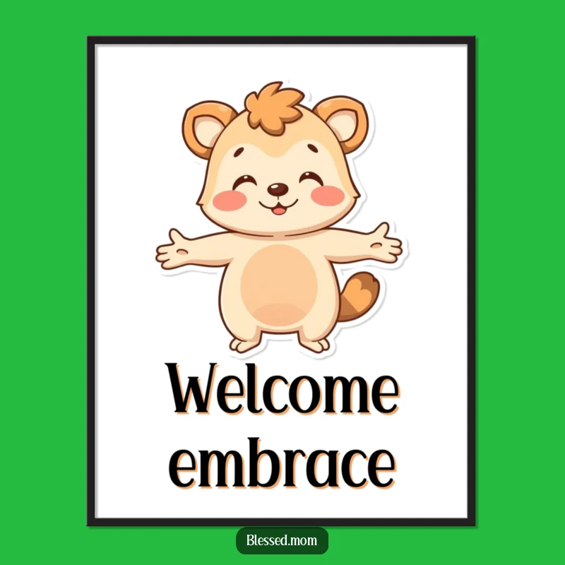 Funny Digital Art Print: Hugging Animal, Instant Welcoming Decor