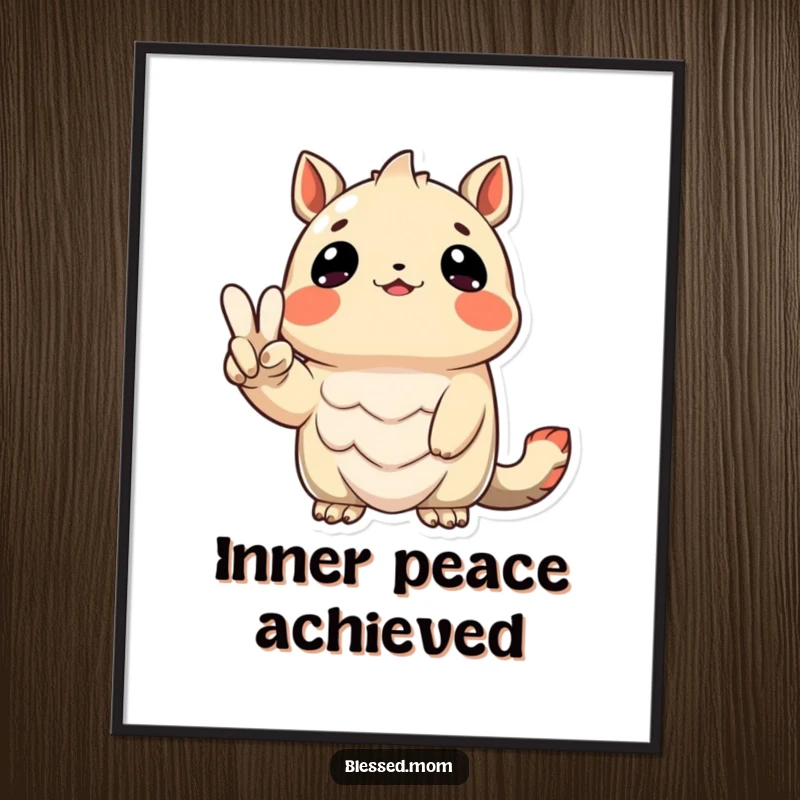 Funny Digital Art Print of a grateful creature holding a peace sign, inspiring positivity and good vibes.
