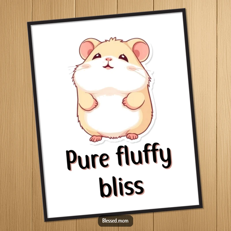 Funny hamster digital art print of a fluffy hamster with a gentle smile looking upward, perfect for instant cheerful decor.