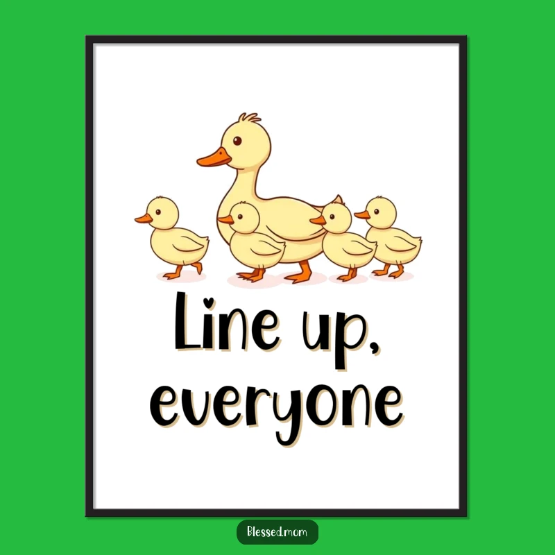 Funny Mom Duck Digital Art: Leading Ducklings Line Printable, Perfect Gift