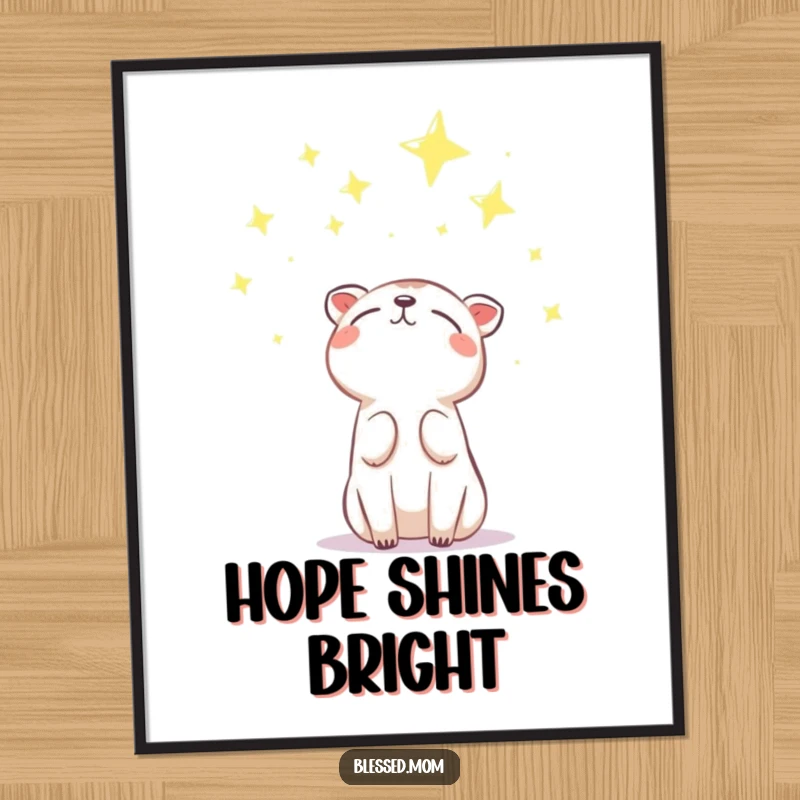 Funny Digital Art Print of an animal looking up at glowing stars with hope and gratitude. A beautiful funny gift.