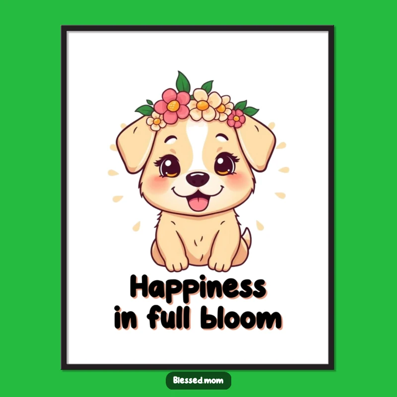 Printable Radiant Funny Dog Mom Flower Crown Art: Happy Portrait