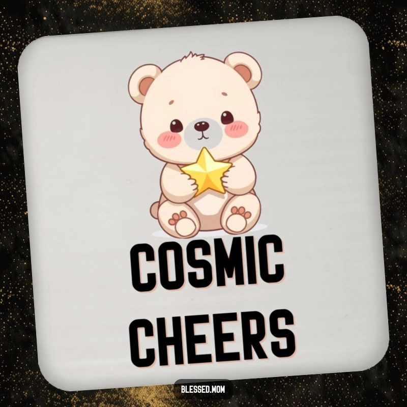 Funny Bear Cub Coaster: Cute cub holds a tiny, shimmering star, protecting surfaces. A practical and funny decorative gift.