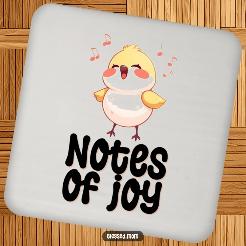 Funny bird coasters showing a small bird singing a joyful tune, adding a touch of happiness to any table.