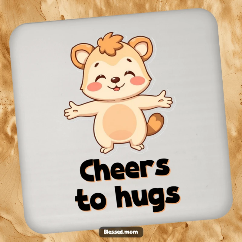 Funny Coasters: An animal with arms outstretched gives a warm, welcoming hug, adding friendly protection and a cheerful vibe.