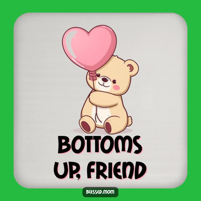 Funny Kawaii Bear Mom Coaster Set - Heart Balloon Home Decor Gift