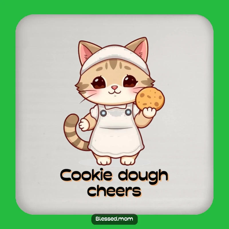 Funny Kawaii Cat Mom Coasters: Cozy Baker Protection, Cookie Lover Gift Set