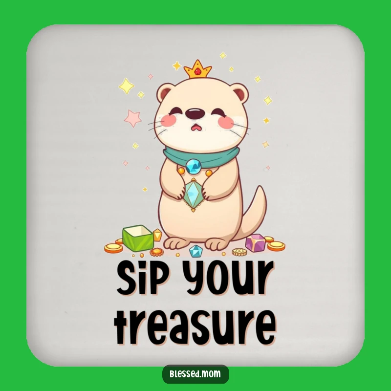 Funny Kawaii Otter Mom Coaster - Shiny Treasures Decor Gift