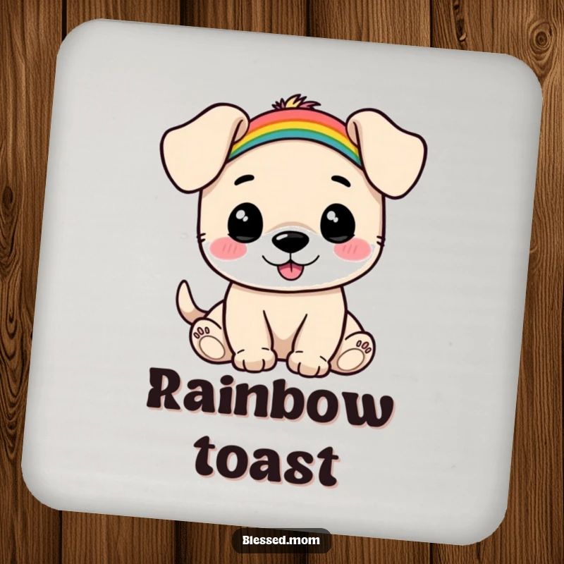 Funny Puppy Rainbow Coaster: Happy puppy balances a small rainbow on its head, protecting surfaces. A practical and funny decorative item.