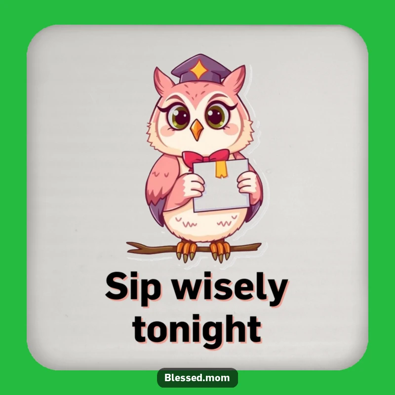 Funny Owl Mom Coaster Set - Protect Surfaces with Wise Graduation Flair