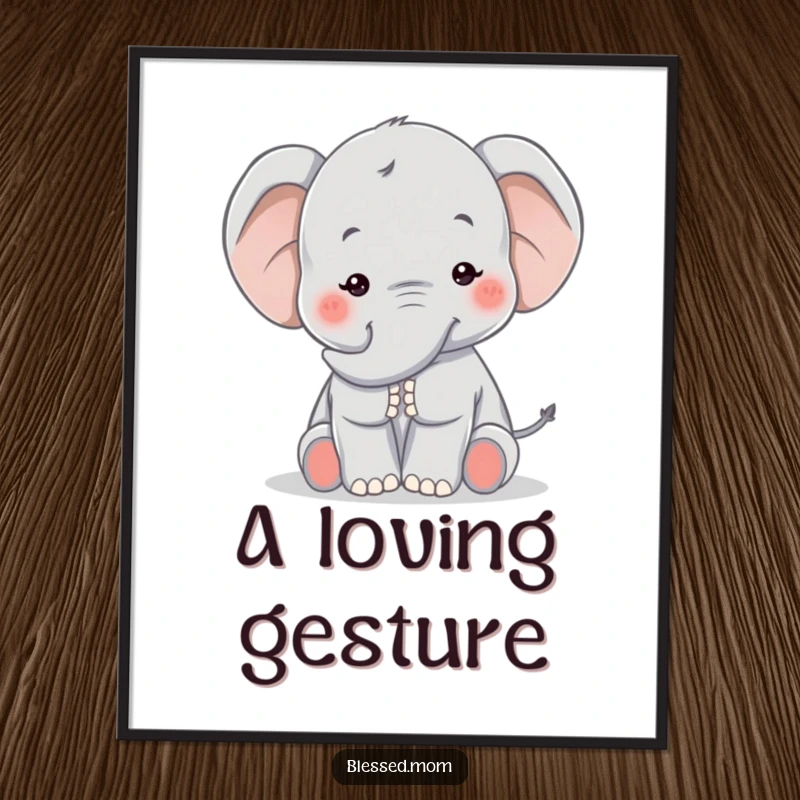 Funny Kawaii Elephant Mom Poster: Tender elephant mom offering a comforting trunk pat, evoking feelings of love and security.