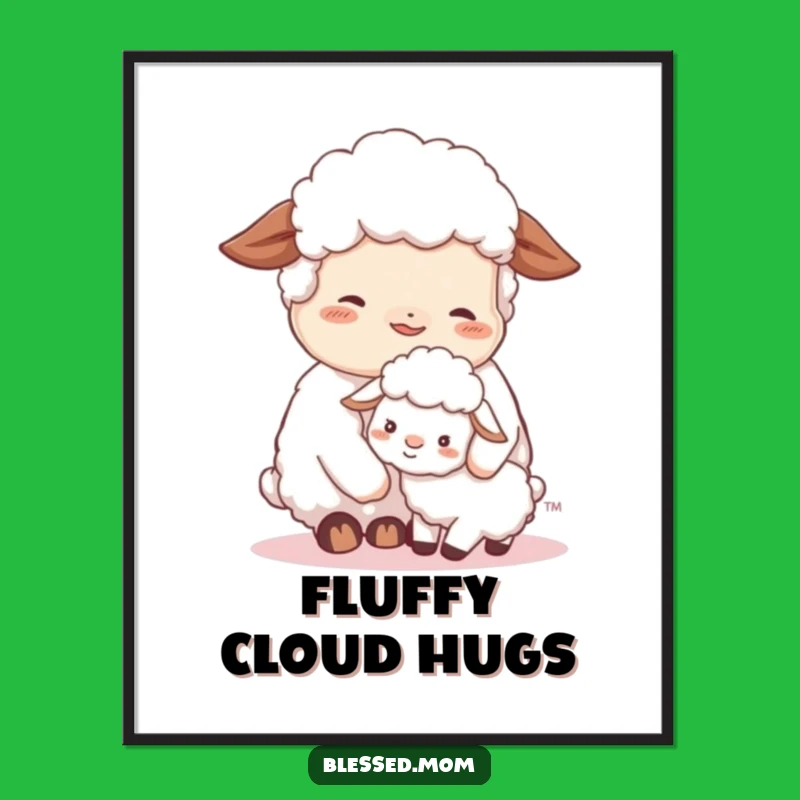 Contented Sheep Mom Poster - Sweet Nuzzle Art for Cozy Home Decor