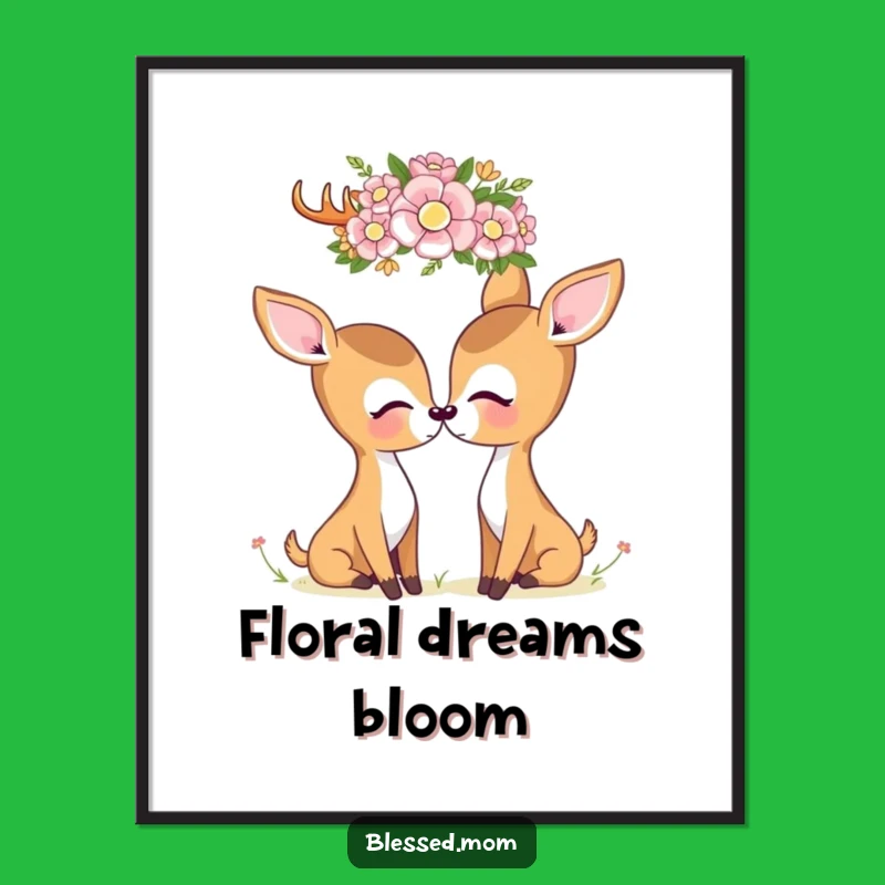 Kawaii Deer Mom Poster - Serene Floral Crown Art for Nature-Inspired Decor