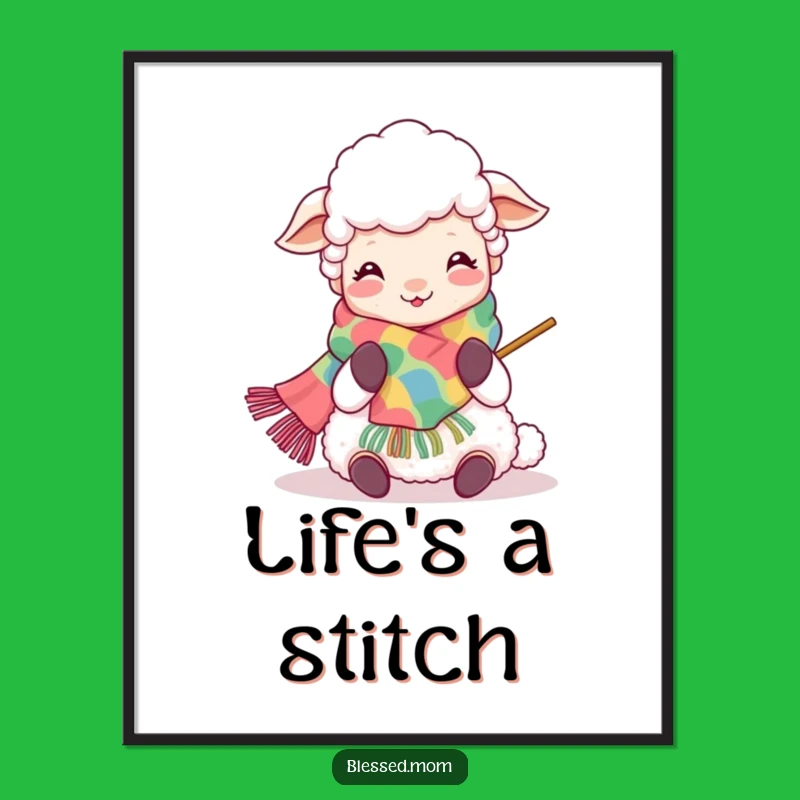 Funny Kawaii Sheep Mom Poster - Joyful Knitting Art Print Gift