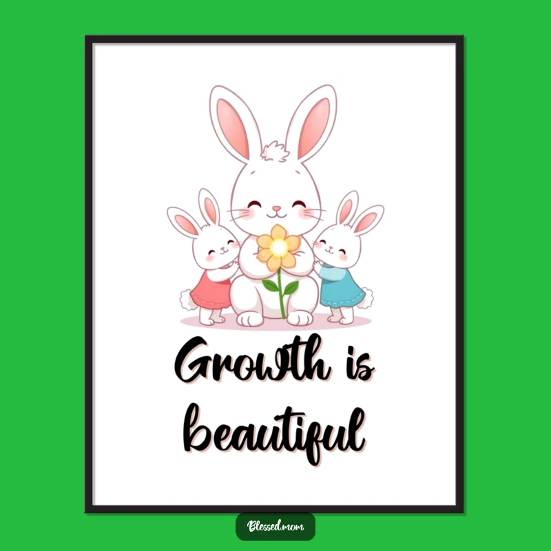Funny Kawaii Bunny Mom Poster - Flower Gift Wall Art