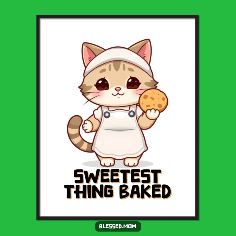 Funny Kawaii Cat Mom Poster: Cozy Baker Art, Warm Cookie Print, Cute Gift