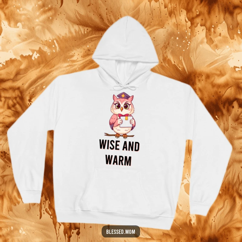 This cozy hoodie features a funny owl mom proudly holding a diploma, representing wisdom and graduation in a humorous way.