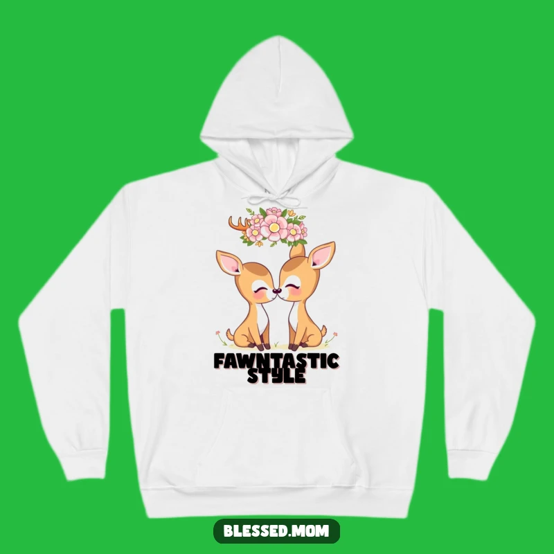 Cozy Kawaii Deer Mom Hoodie - Embrace Nature with Floral Crown Comfort