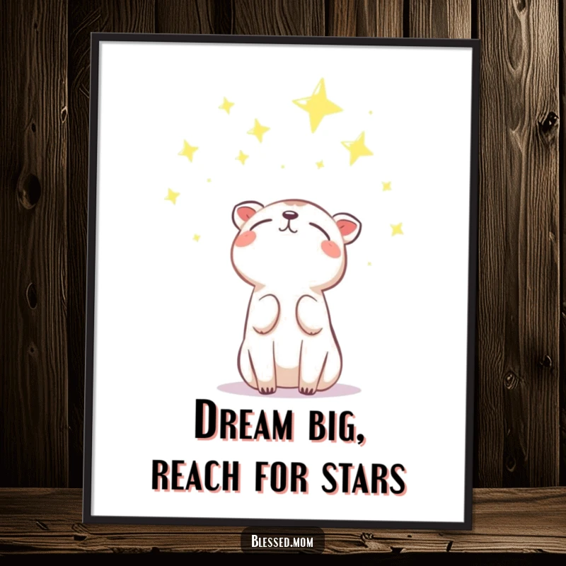 Funny Free Printable Wall Art depicting an animal looking up with hopeful gratitude towards a sky of glowing stars.