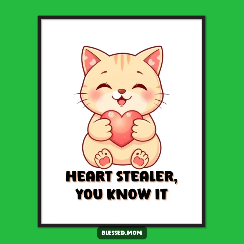 Free Printable Wall Art: Cute Cat Heart Art, Downloadable Decor
