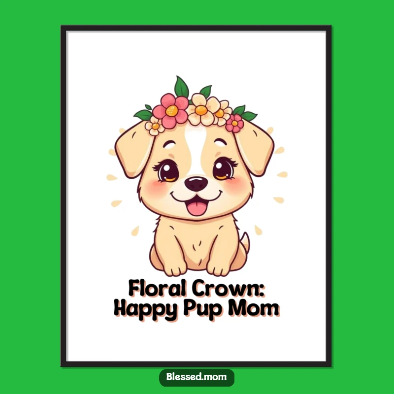 Free Printable Wall Art: Happy Dog Mom Floral Crown LOL Humorous Downloadable Decor