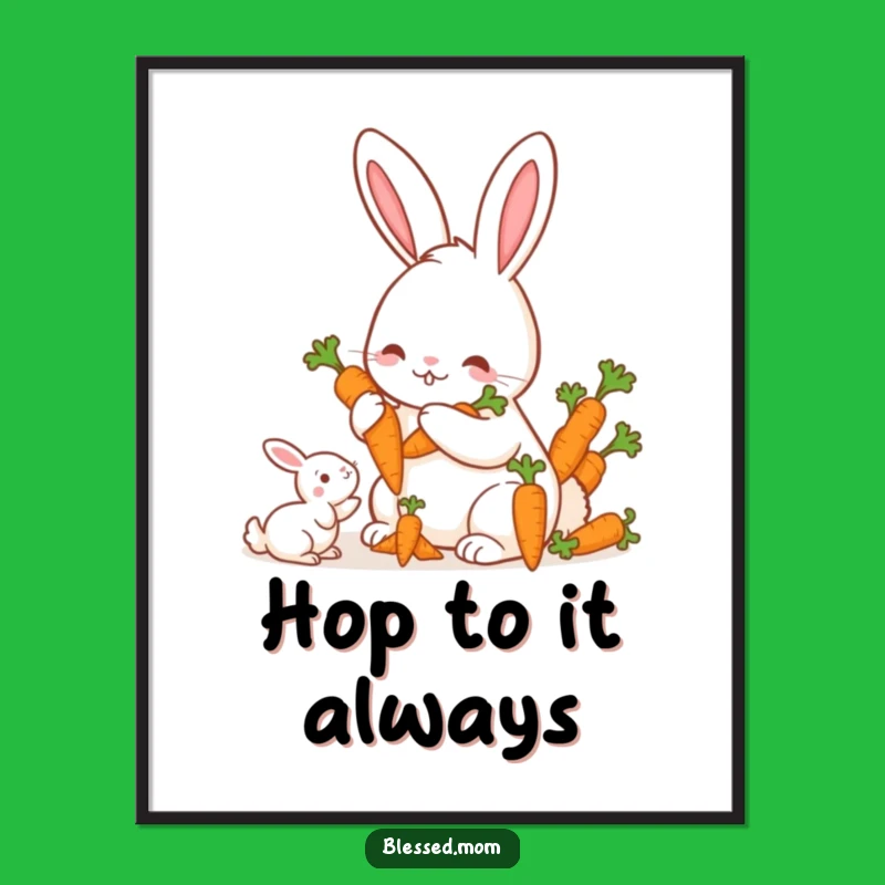 Funny Free Printable Wall Art: Mama Rabbit Offering Carrots, Cute Downloadable Decor