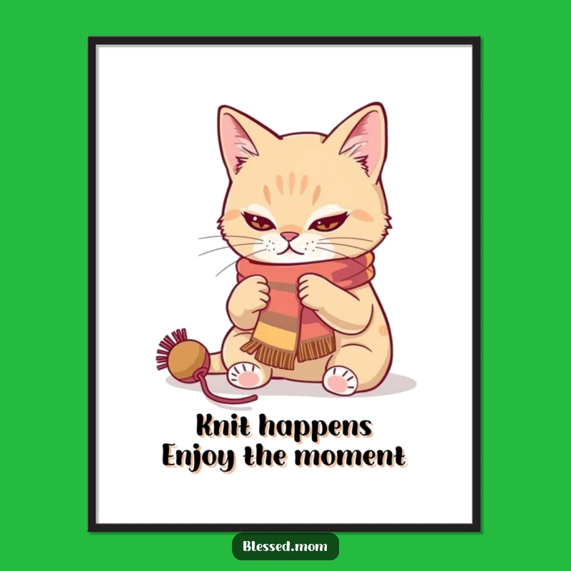 Funny Free Printable Knitting Cat Wall Art - Crafty Decor Downloadable Design