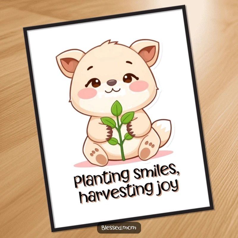 Funny Free Printable Wall Art showing a proud animal holding a small sprout, symbolizing new growth and potential.