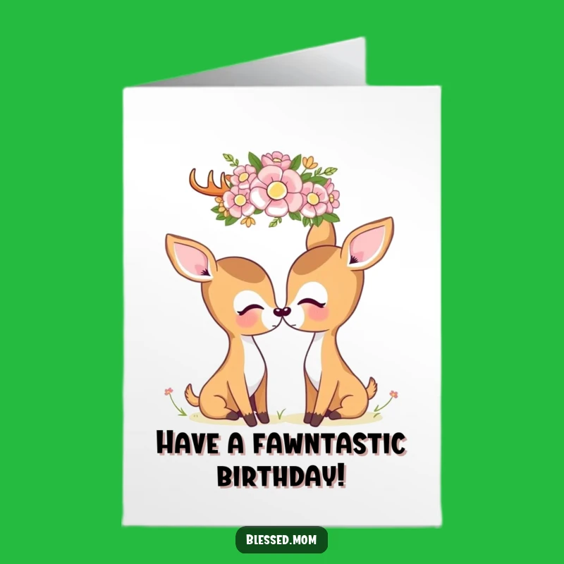 Free Printable Kawaii Deer Birthday Card: Mom & Flower Crown Love Downloadable Gift