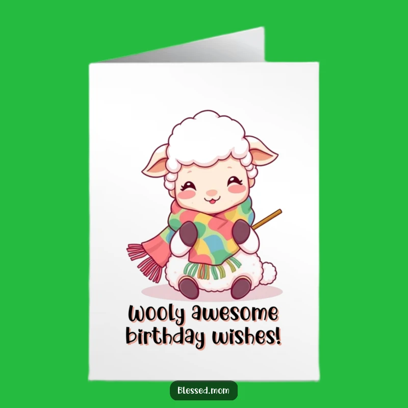 Free Printable Kawaii Sheep Mom Birthday Card: Joyful Knitting, Funny Downloadable Gift
