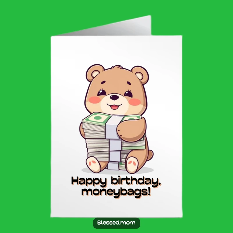 Free Printable Birthday Card: Bear Hugging Money - Funny Downloadable Gift