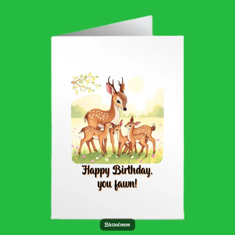 Free Printable Gentle Deer Mom Birthday Card - Fawns in Meadow Downloadable Gift