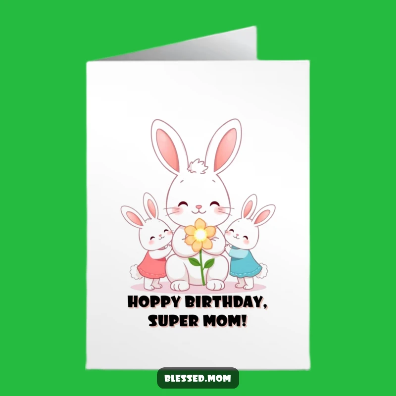 Free Printable Kawaii Bunny Mom Birthday Card - Sparkling Flower Gift Downloadable