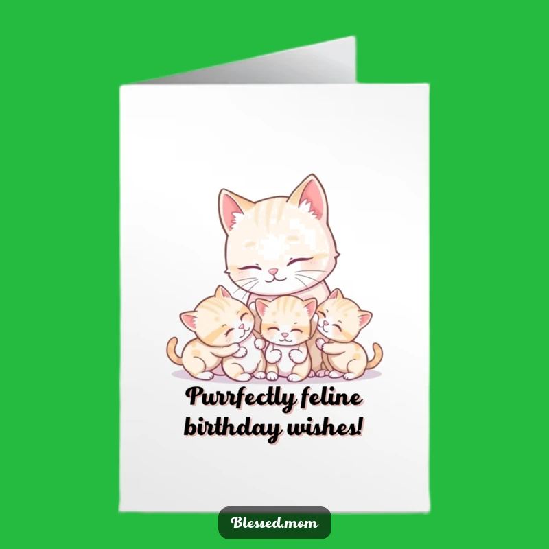 Free Printable Birthday Card: Adorable Kawaii Cat Mom & Kittens Funny Downloadable Gift