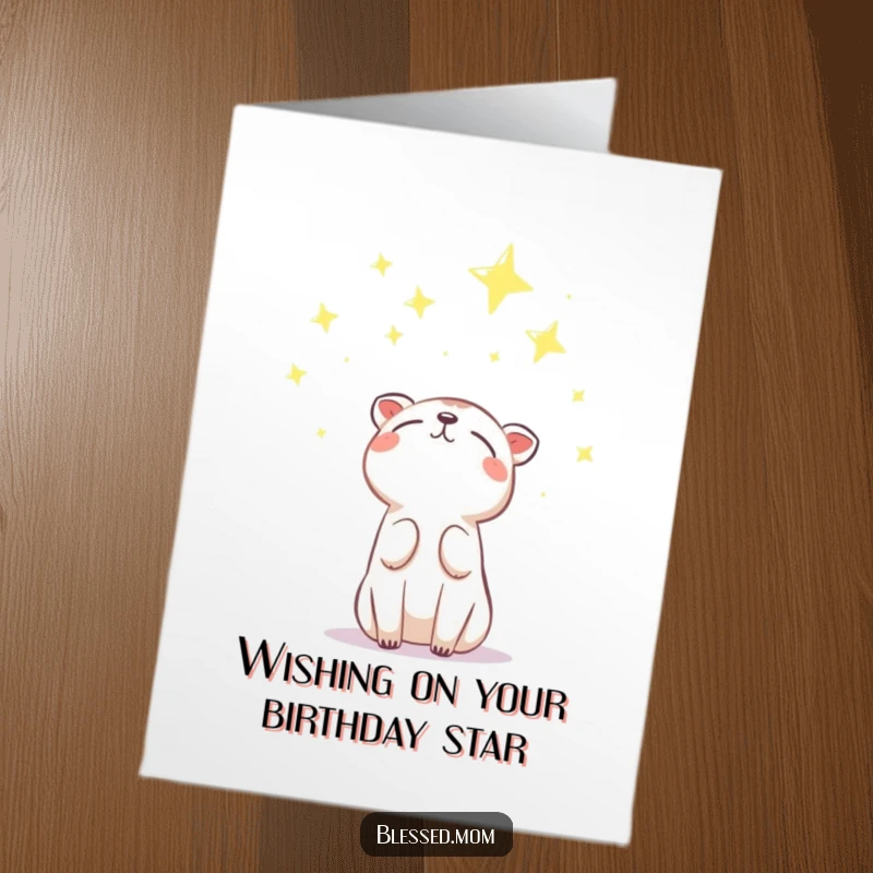 Funny Free Printable Birthday Card with an animal looking up gratefully at glowing stars, filled with hope.