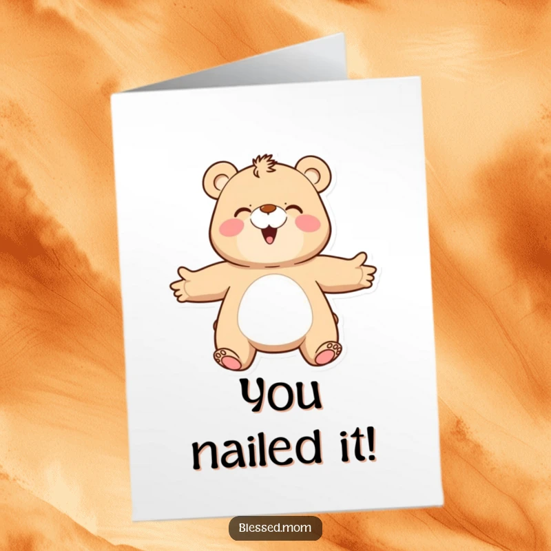 Funny Free Printable happy bear mom with open arms offering a congratulatory hug, sweet and supportive.
